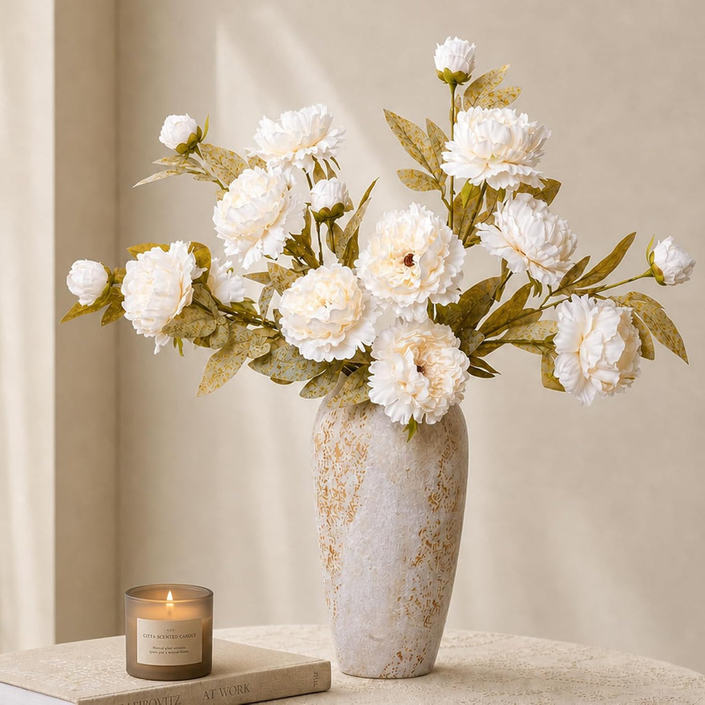 32" Ivory Vintage Peonies Artificial Flowers for Vase - Set of 5