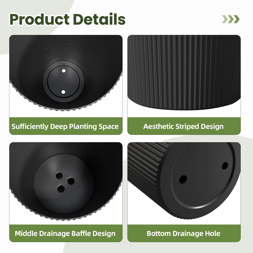 24" Tall Planters for Outdoor Plants Set of 2 - Round Black
