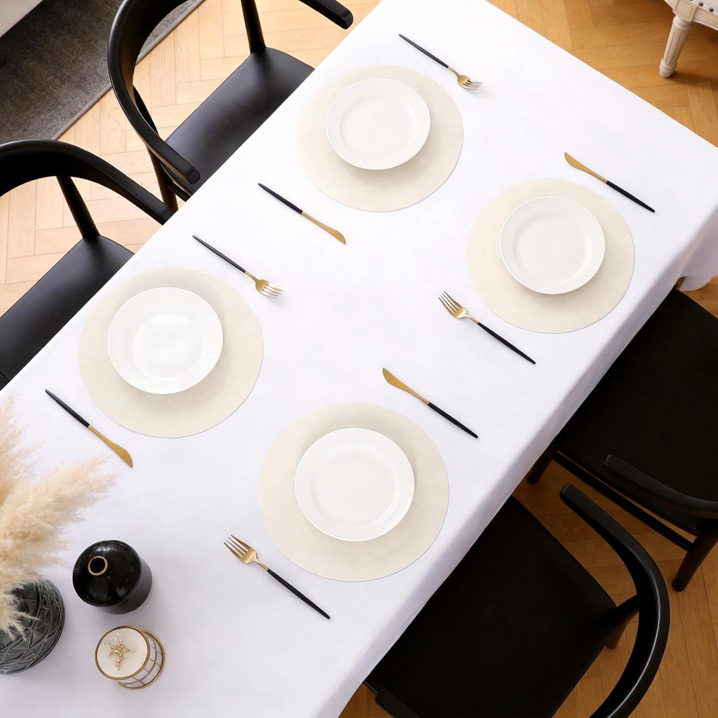Vinyl Faux Leather Round Placemats, 13 Inch, Beige - Set of 4