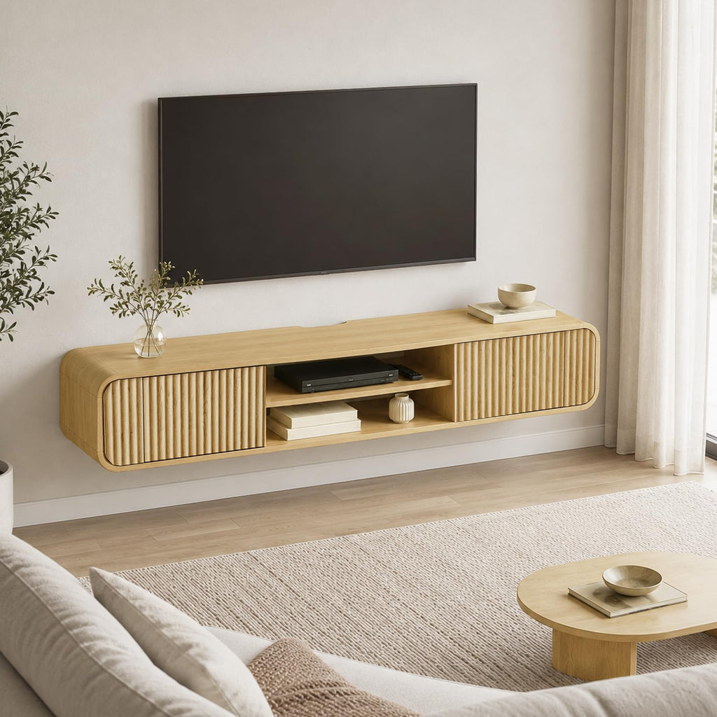 63" Fluted Floating TV Stand for TVs up to 65" (Oak)