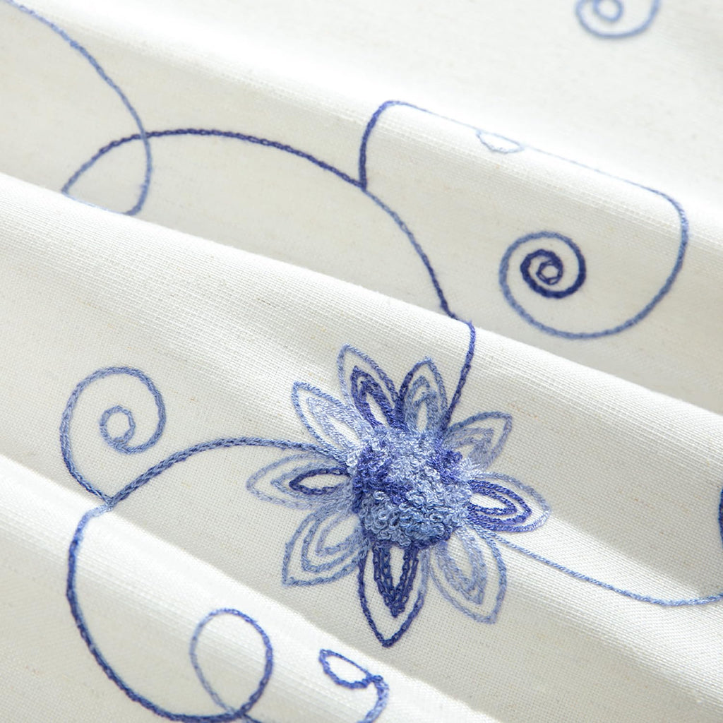 Blue Floral Vine Embroidered Window Valance, 60 x 18, 1 Panel