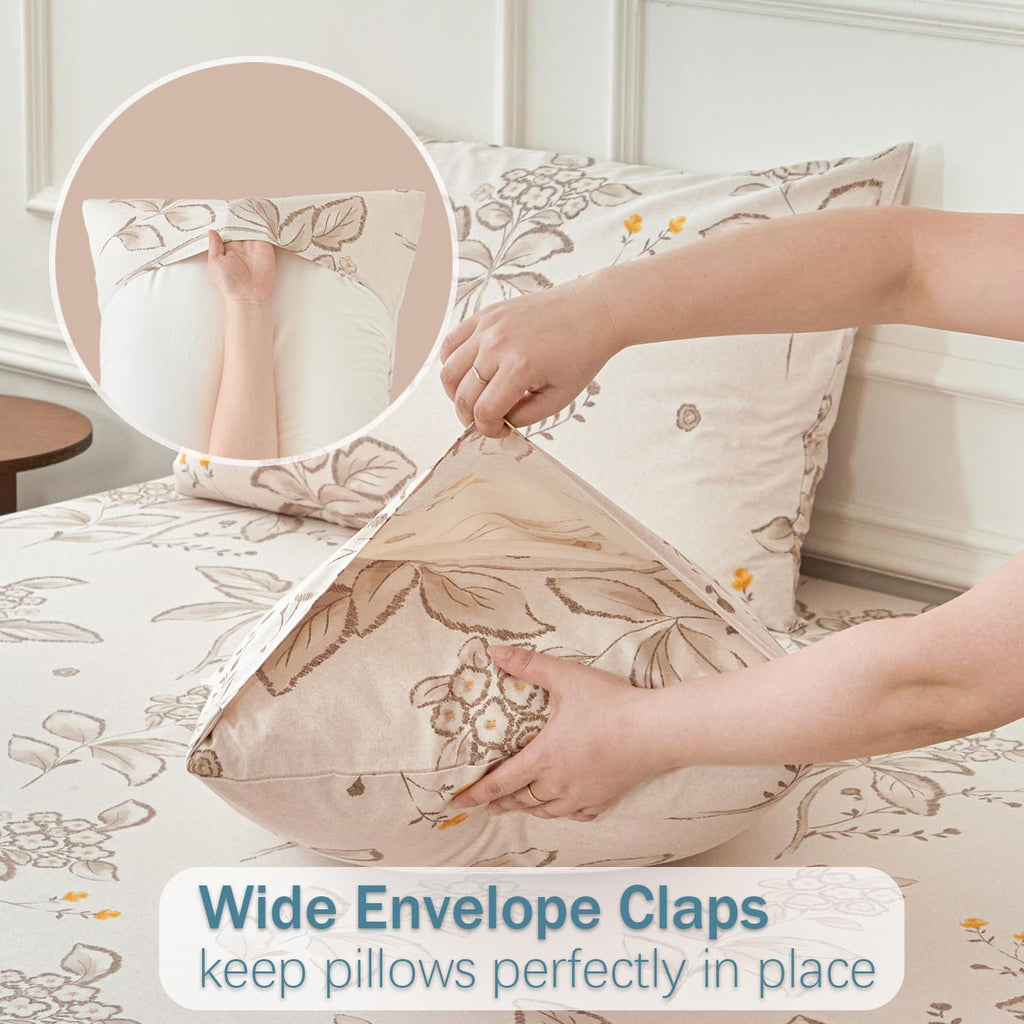 Cream Floral Bed Sheets Set 100% Cotton Percale Sheets Farmhouse Flower Printed Beige Vintage Cottage Bedding