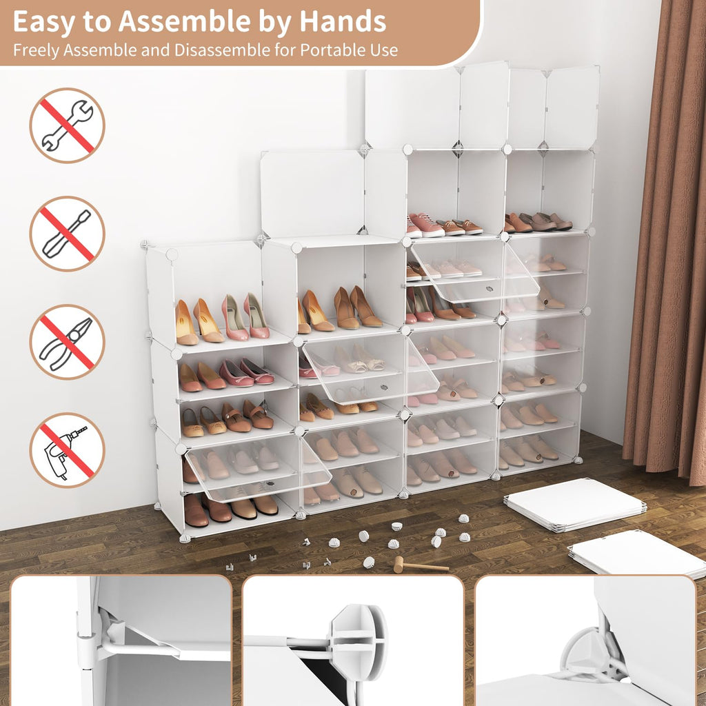 Shoe Storage Cabinet, 12-Tier Shoe Organizer 96 Pairs Extra Large Plastic Shoe Rack with Covers Portable Shoe Rack