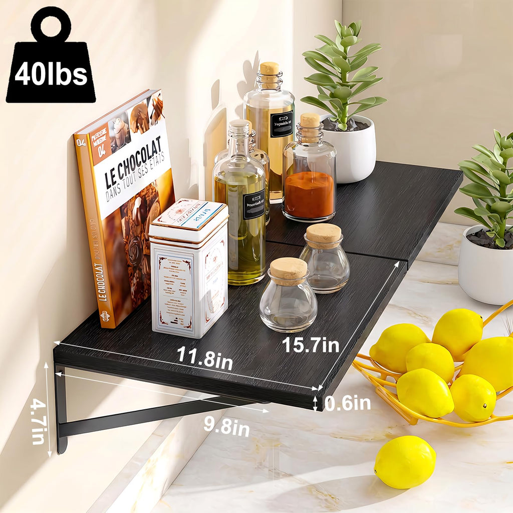 2pcs 11.8 in Deep Floating Shelves for Wall (Black, 15.7" L)