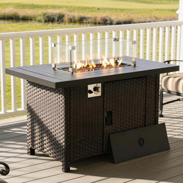 Propane Fire Pit Table, 46 inch ETL Certified 55, 000 BTU Outdoor Gas Fire Table with Glass Wind Guard & Lava Rocks
