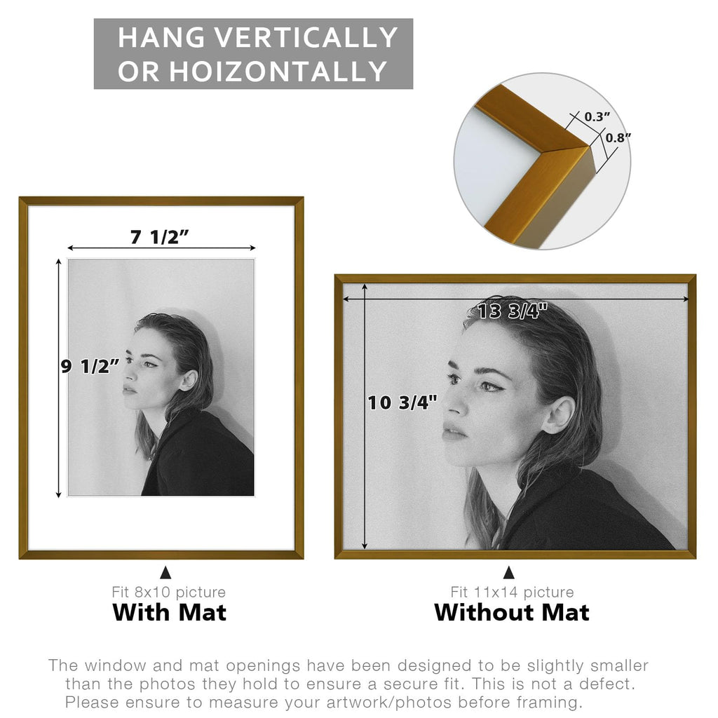 11x14 Bronze Aluminum Frame with White Mat, Real Glass