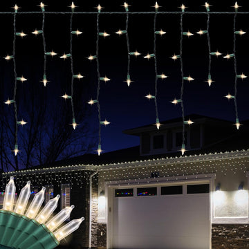 27 FT 300 Clear Icicle Lights - Green Wire, Indoor/Outdoor Christmas Light
