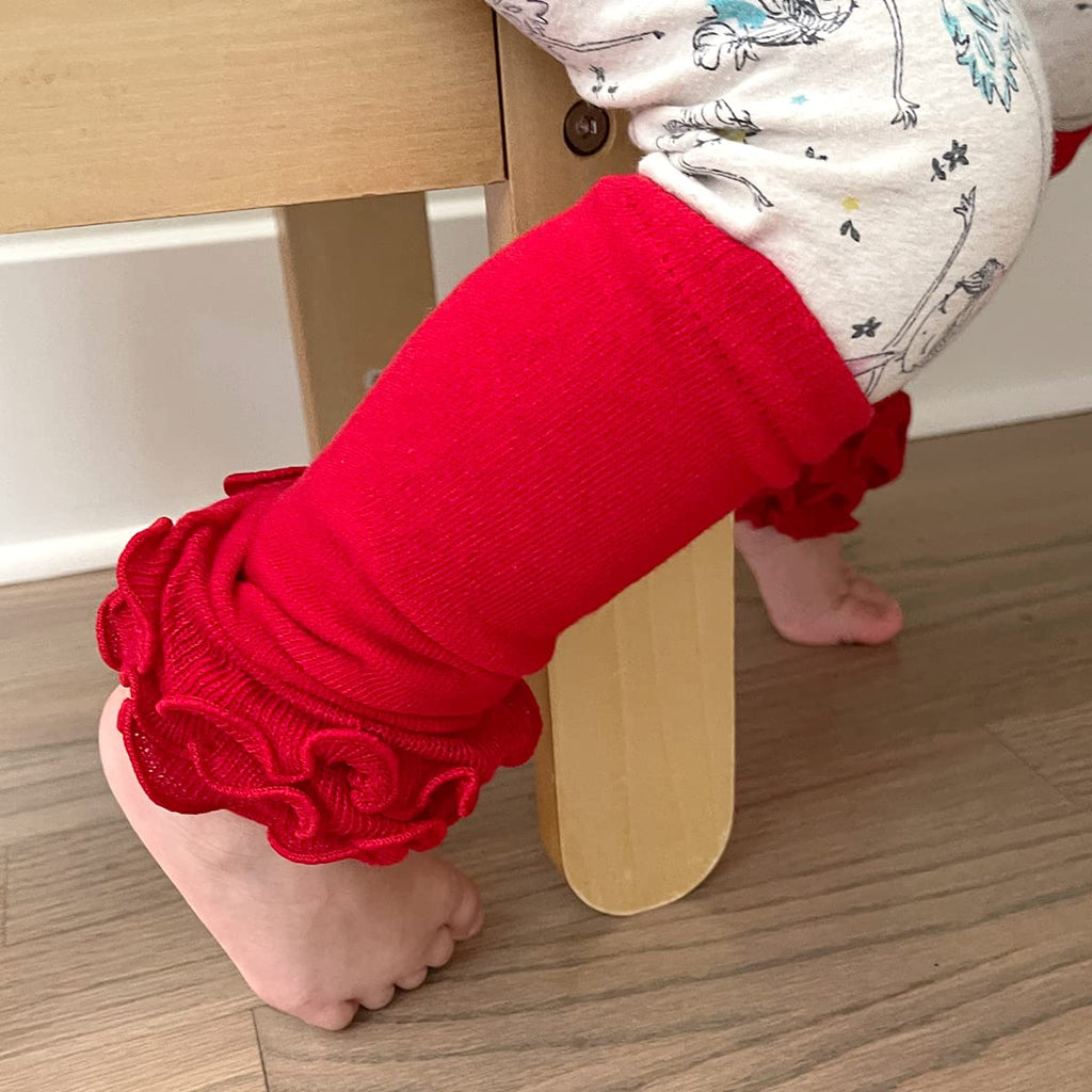 3 Pair Cheerful Ruffles Baby Leg Warmers, Cherry Red, Pink, White