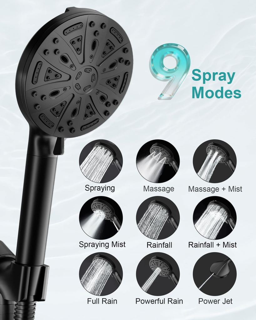 Black Filtered Shower Head Handheld, 3 Filters Hard Water Softener
