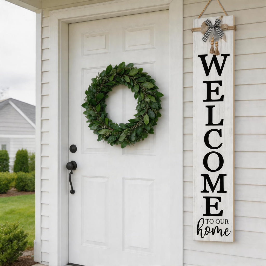Vertical Wood Welcome Sign 47.2x7.8 Inch Farmhouse Rustic Decor for Front Porch, Outdoor Indoor Tall Standing Front