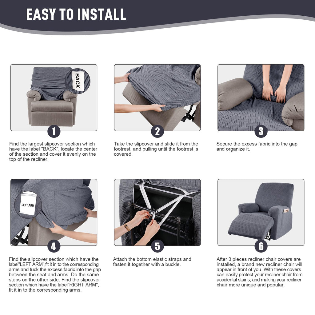 Recliner Chair Covers, Stretch Reclining Cover, Dark Gray