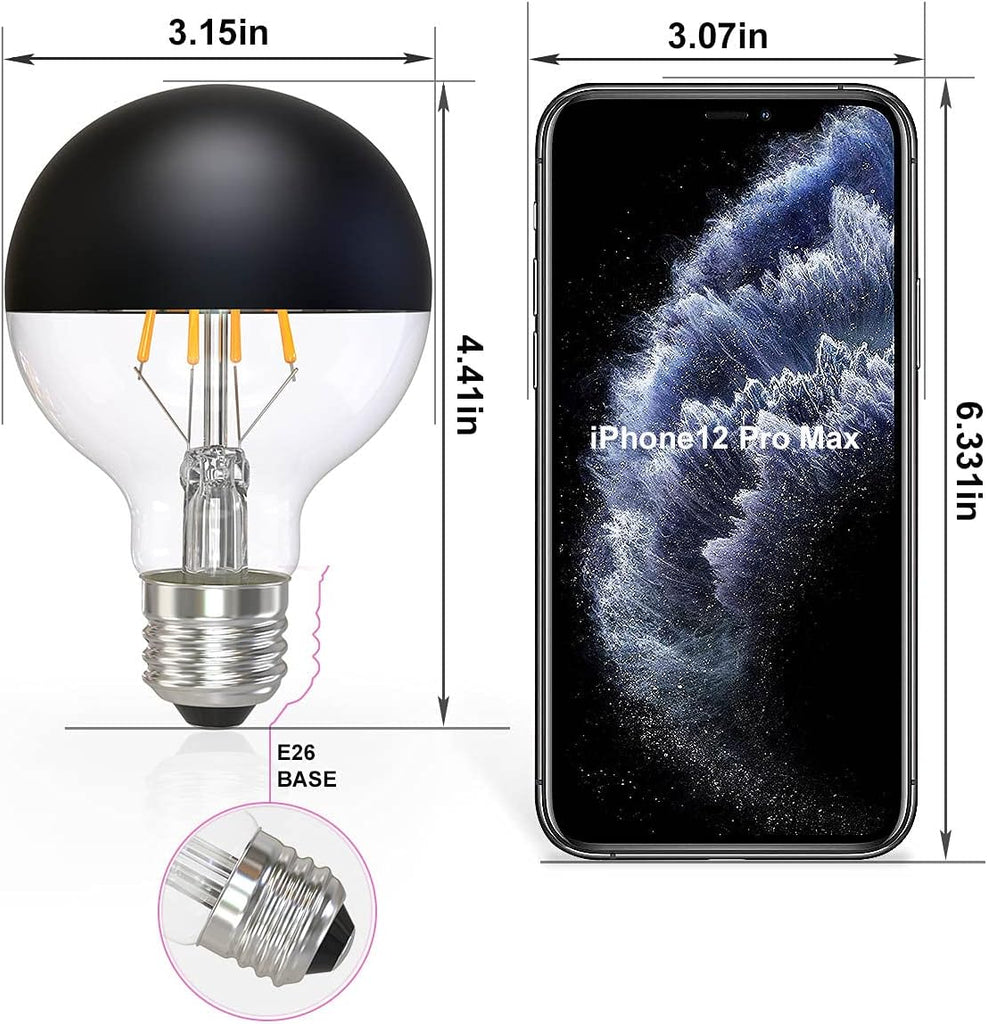 Half Chrome Light Bulb,6W Dimmable Half Black Glass,G25 Warm E26