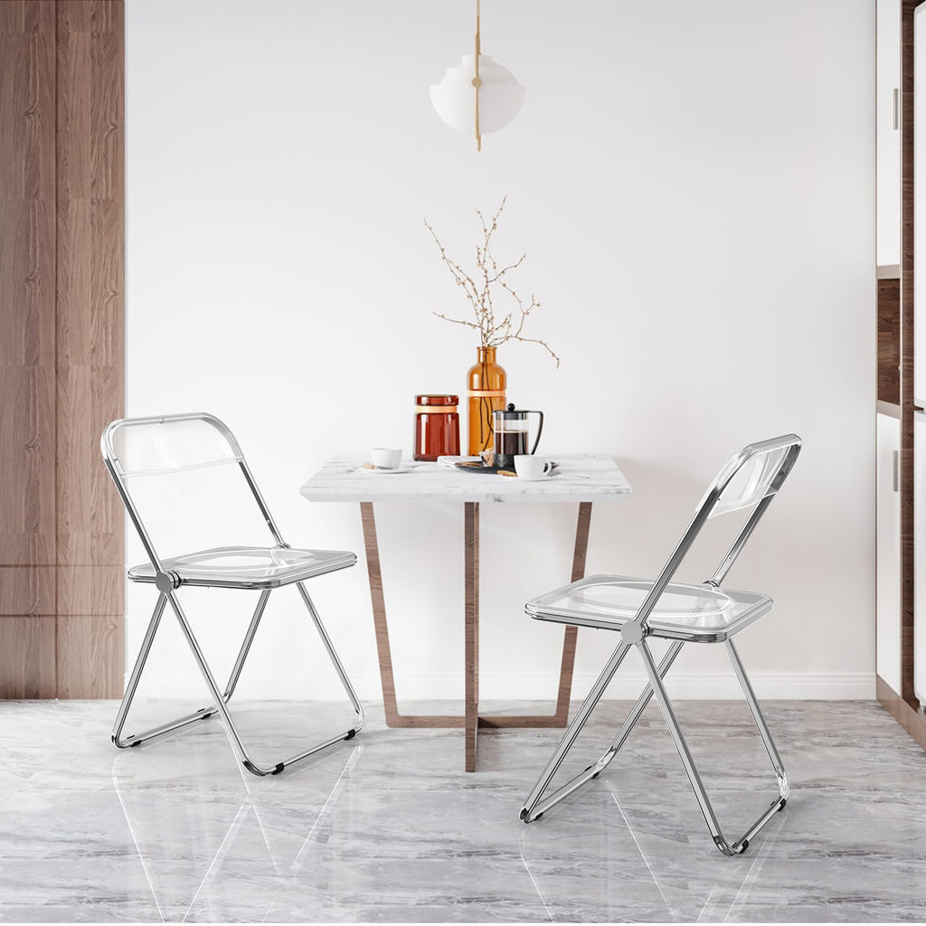 Acrylic Folding Chairs 2 Pack, Clear Chair Foldable and Stackable, Plastic Panel & Metal Chrome Frame, Weight