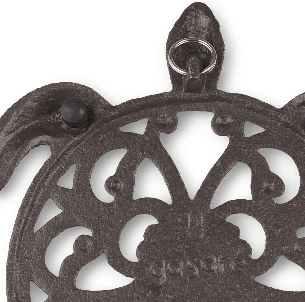 Cast Iron Trivet for Hot Dishes, Pots, and Pans, Metal Trivet, Sea Turtle Design, Rubber Feet Caps, Ring Hanger, 8.25
