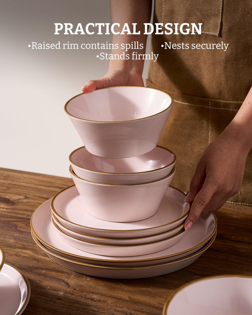 Saturn Dinnerware Sets, Ceramic Dishes for 4, Rimmed Plates, Bowls