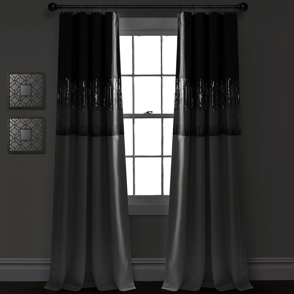 Night Sky 100% Blackout Window Curtain Panel Single 42"W x 84"L, Gray & White - Blackout Curtains - Sequin Curtains