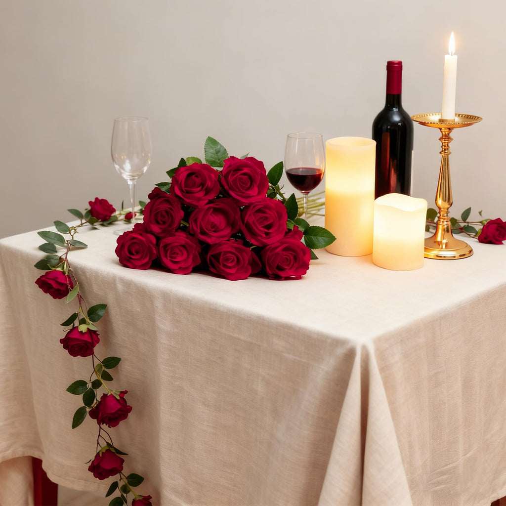 50Pcs Red Roses Artificial Flowers with Stems Decor