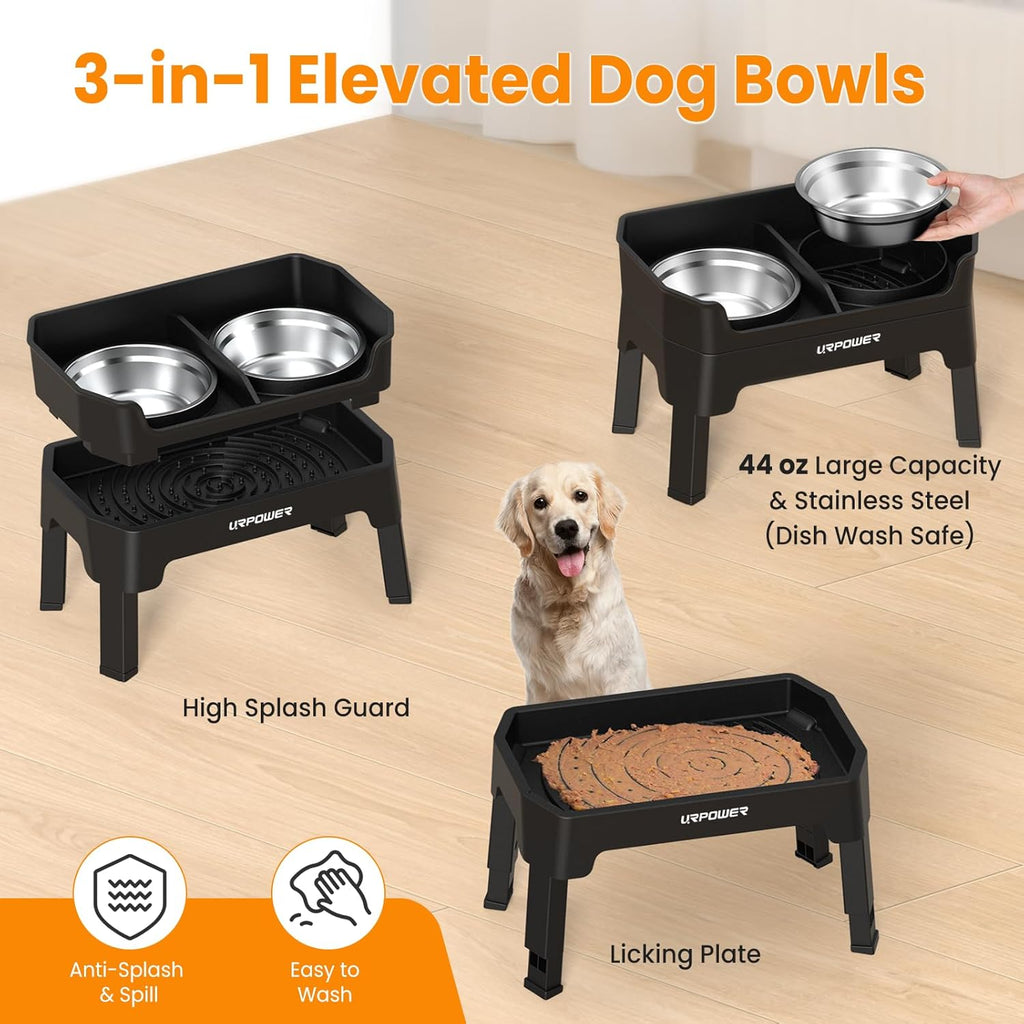 Elevated Dog Bowls, 3-in-1 Double Deck Raised Dog Bowl Stand