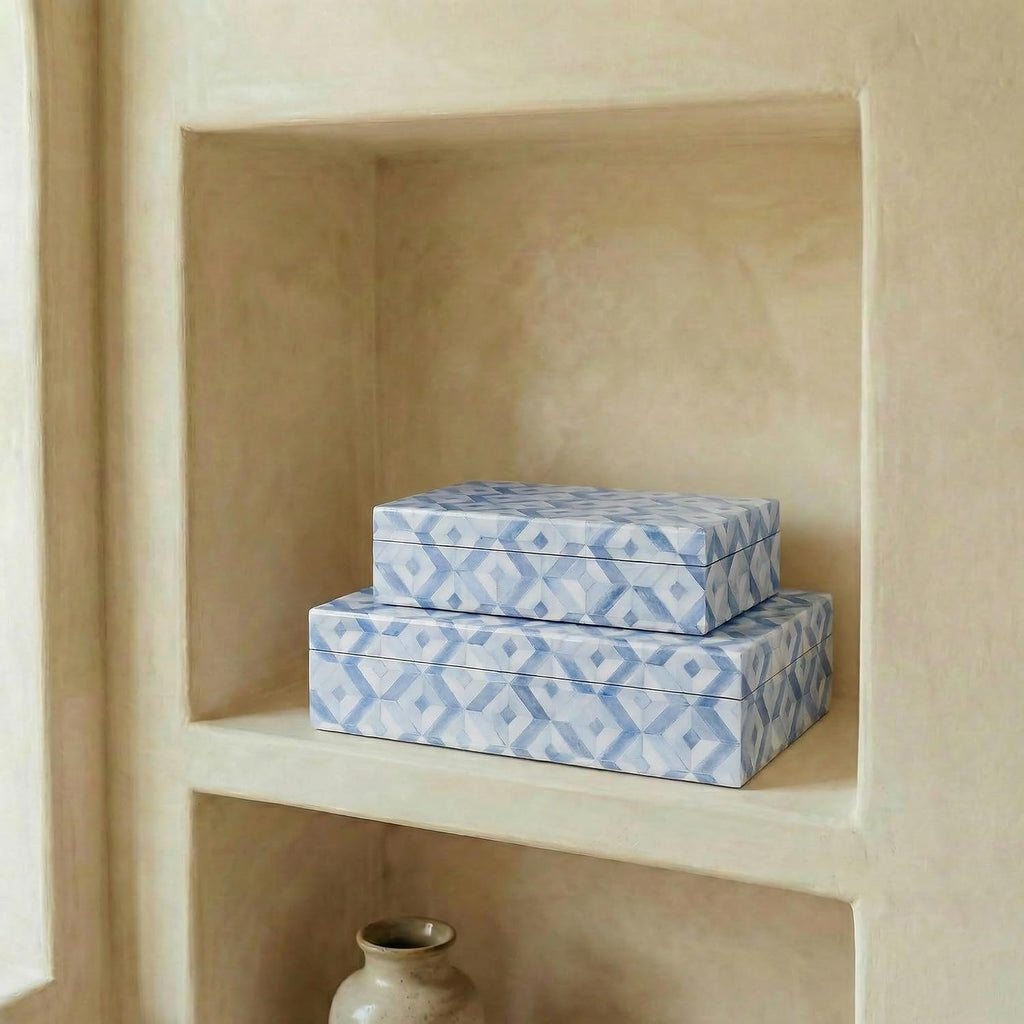 Decorative Storage Boxes with Lids Organizer Bins for Bookshelf - Set of 2