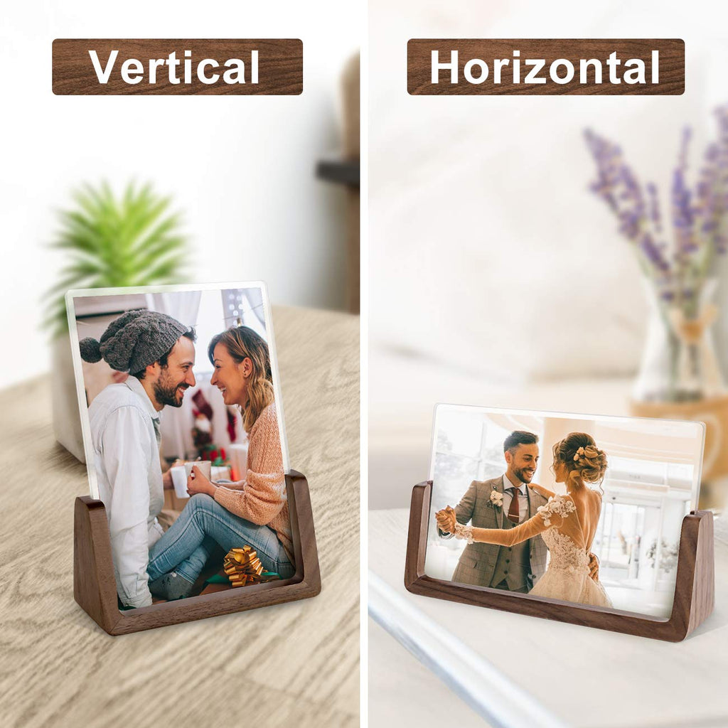 4x6 Picture Frame 2 Pack - Rustic Wooden Picture Frames with Walnut Wood Base and High Definition Break Free Acrylic