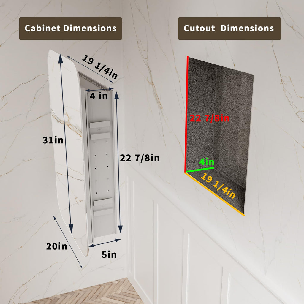 20 x 31 Inch Bathroom Medicine Cabinet with Mirror, Rounded Corner, Surface/Recessed, Aluminum Frame with Mirrored