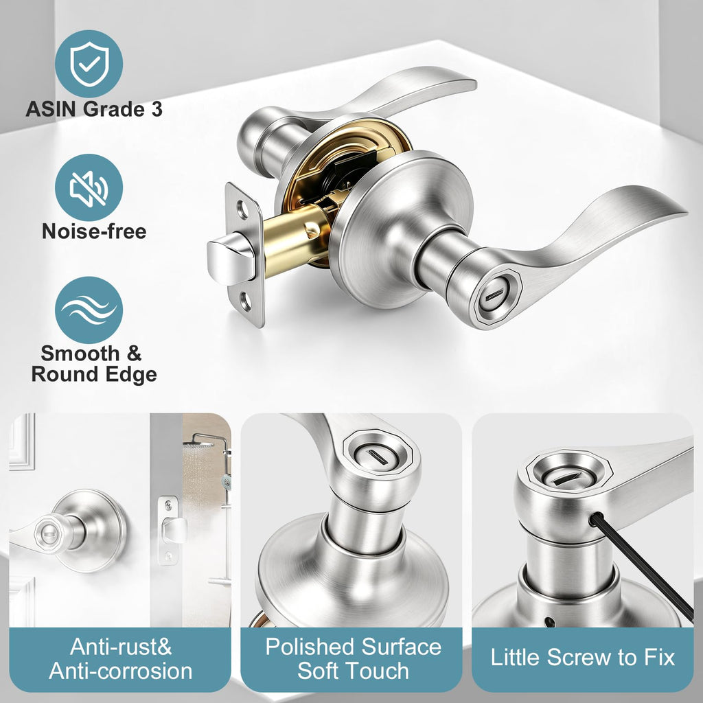 Privacy Door Levers Interior Door Handles, Keyless Interior Door Knobs Bathroom, Heavy Duty Zinc Alloy Reversible