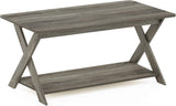 Modern Simplistic Criss-Crossed Coffee Table, 35.4 in x 19.6 in x 16 in, French Oak Grey