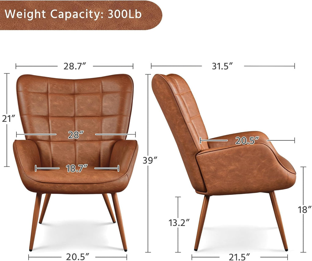 Faux Leather Accent Chair Retro Brown