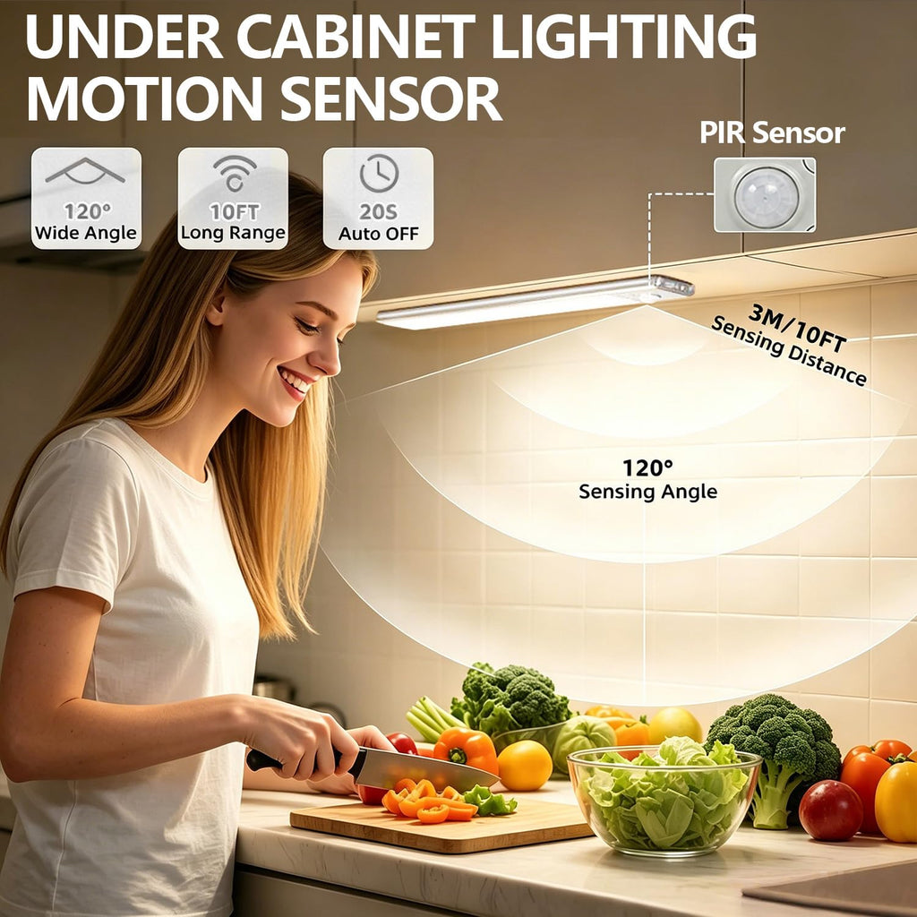 6Pack Under Cabinet Lights Rechargeable Under Cabinet Lighting Wireless Motion Sensor Led Lights Indoor with 3 Color