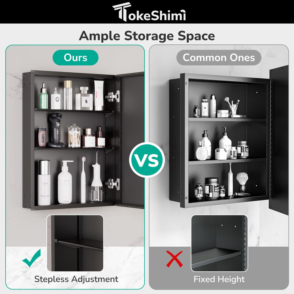 16 x 20 Medicine Cabinet Mirror, Black Aluminum Frame