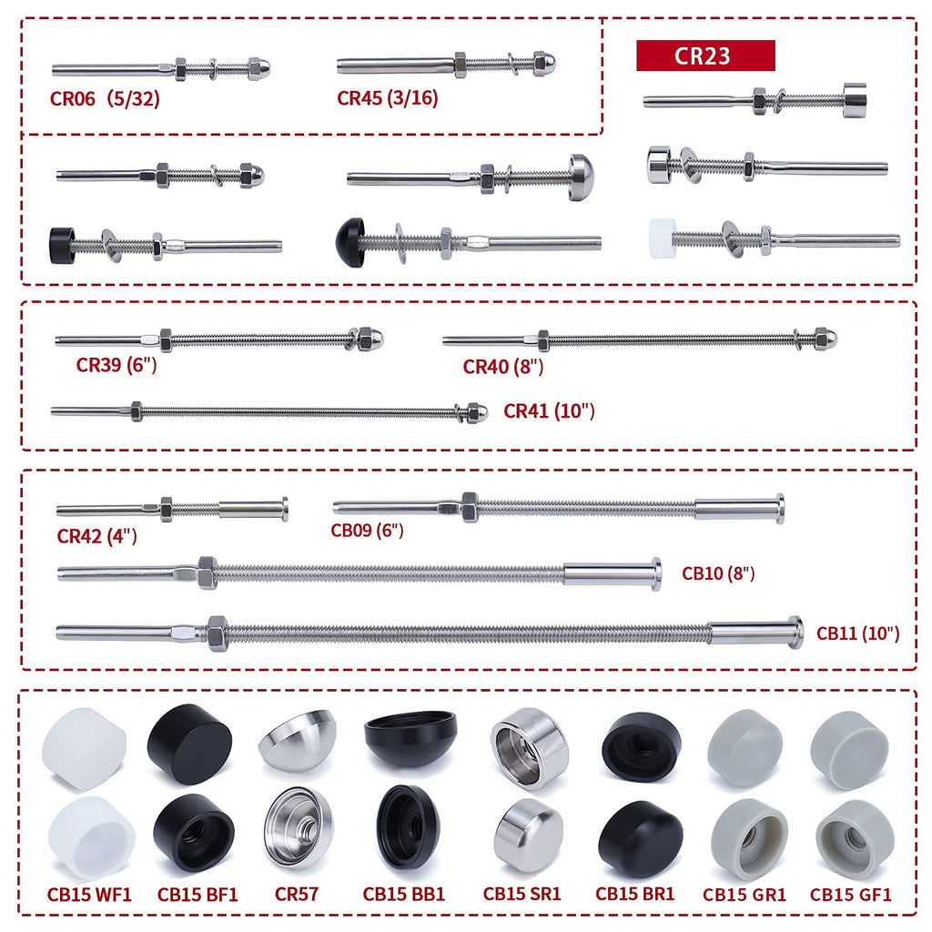 10Pack Cable Railing Hardware 8" Swage Threaded Stud Tensioner CR40