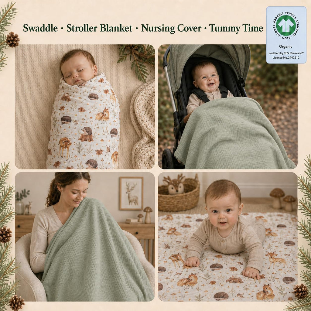Certified Organic Muslin Swaddle Blankets, 2 Pack Baby Receiving Blankets, Soft Breathable Cotton Swaddles