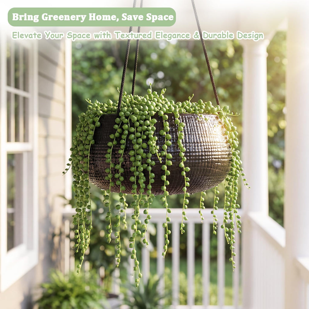 Hanging Planter for Indoor Plant 8 in, Ceramic Black Flower Pot