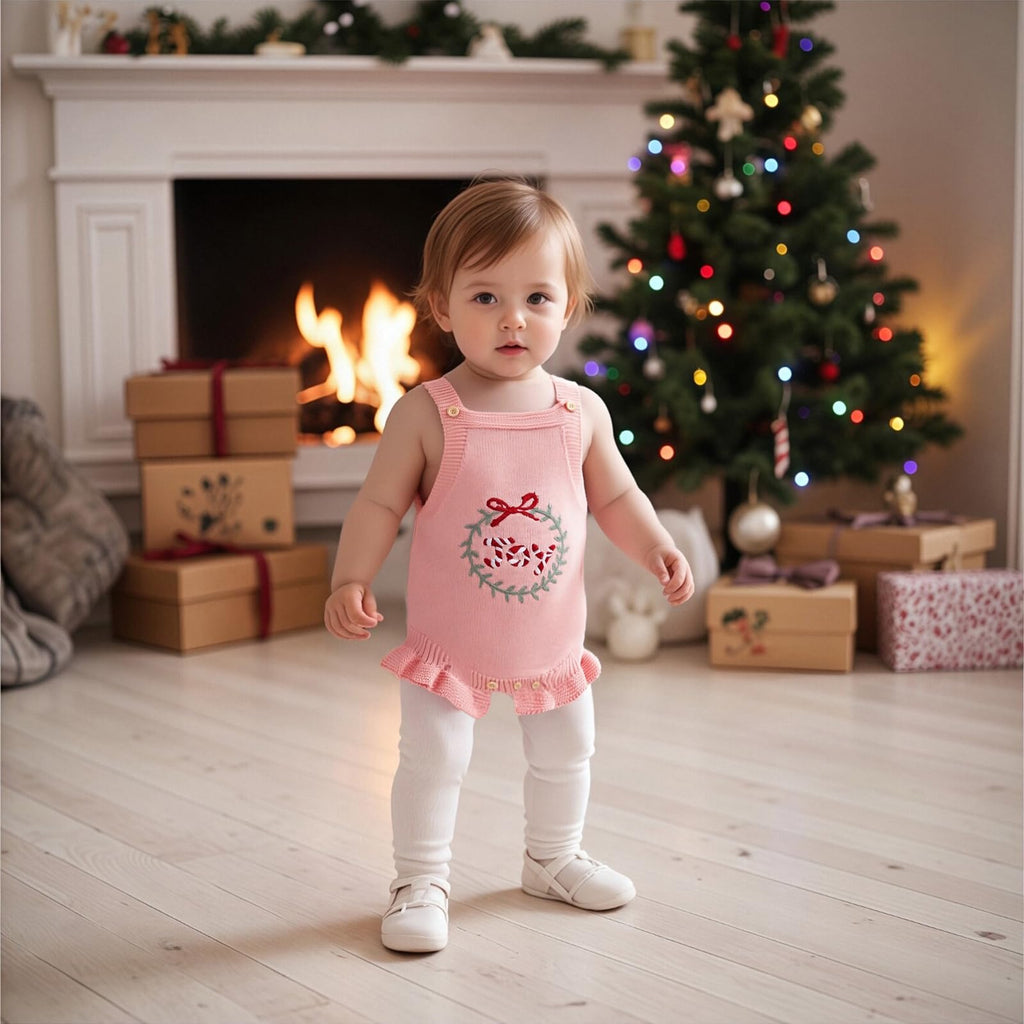 Newborn Christmas Sweater Romper Infant Baby Girl Crochet Knit Sweaters Rompers Embroidery Outfit Xmas Bodysuit Pink