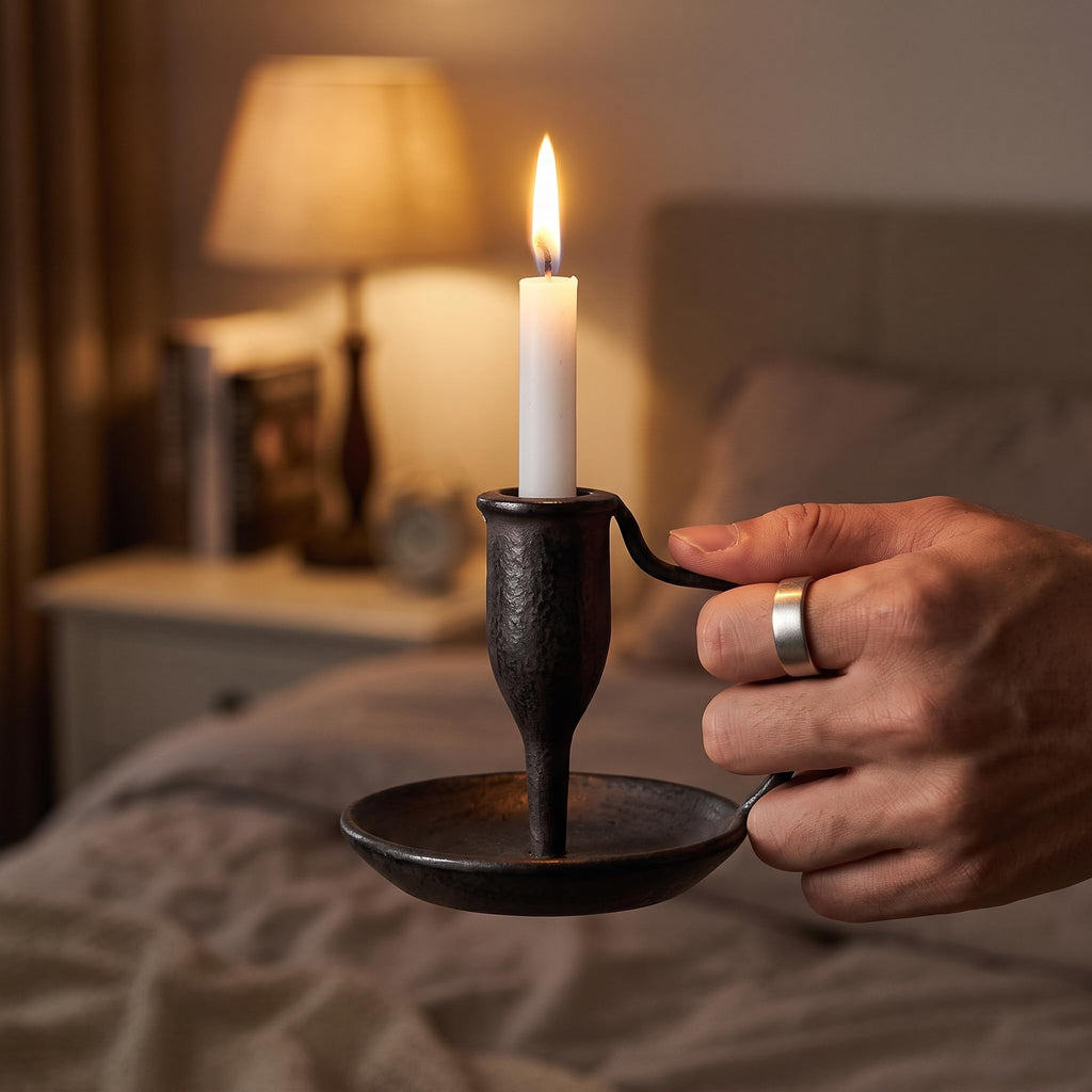 Matte Black Iron Candle Holder with Handle 2 Pcs Taper Candle Sticks Holder