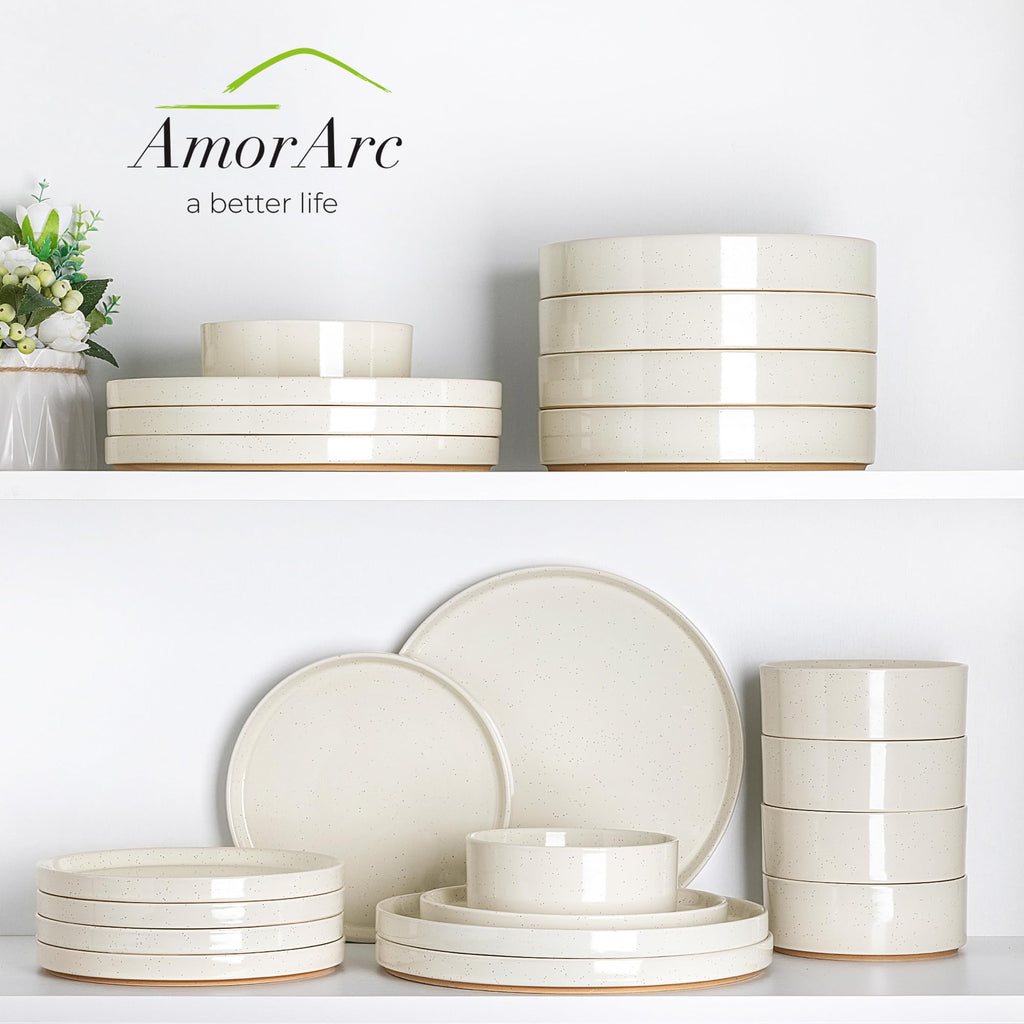 Stoneware Dinnerware Sets for 6,18 Pcs Plates and Bowls Set