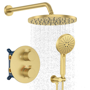 Thermostatic Shower System Wall Mount with 10 Inch Roud Rainfall Shower Head and Handheld,Shower Faucet Mixer Trim