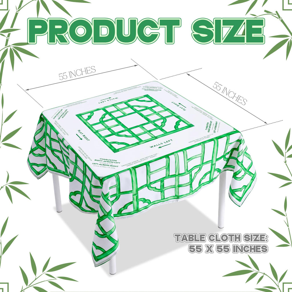 Green Chinoiserie Mahjong Tablecloth, 55 x 55 Inch