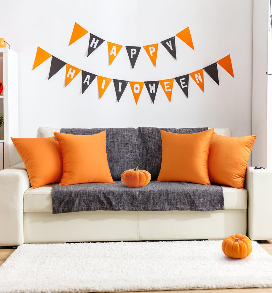 4-Pack 100% Cotton Decorative Throw Pillow Covers 18x18 Fall Orange