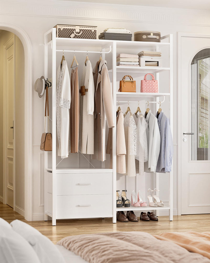 78.7'' Clothes Rack for Hanging Clothes - Reversible Clothing Rack with 2 Drawers, Heavy Duty Garment Racks with