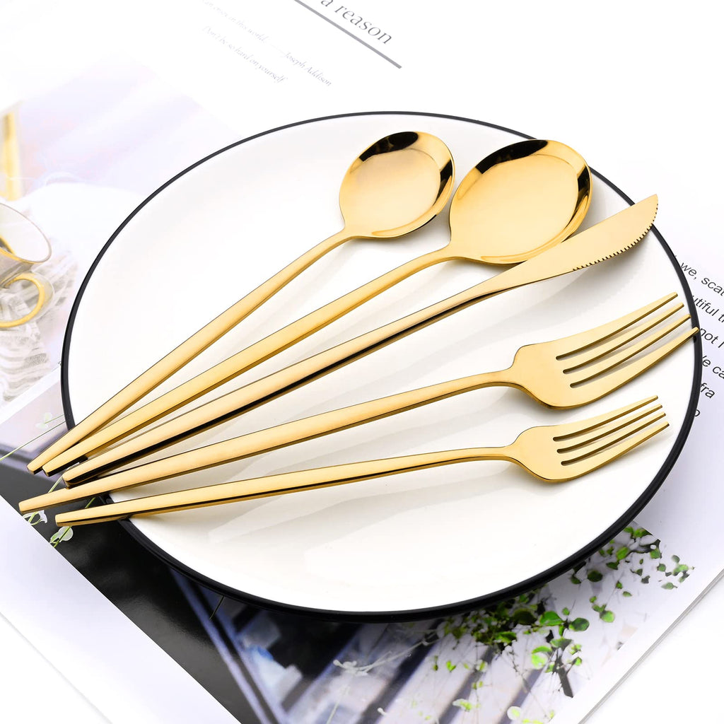 Gold 36-Pieces Silverware Flatware Mirror Polished Dinnerware, 18/0 Stainless Steel Cutlery Set Kitchen Party Hotel