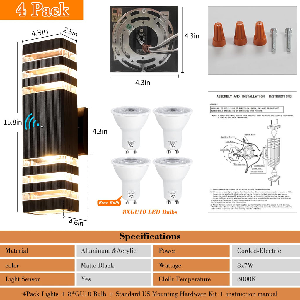 Dusk to Dawn Outdoor Light Fixture Outdoor Wall Lights, 3-Tier, 16 in