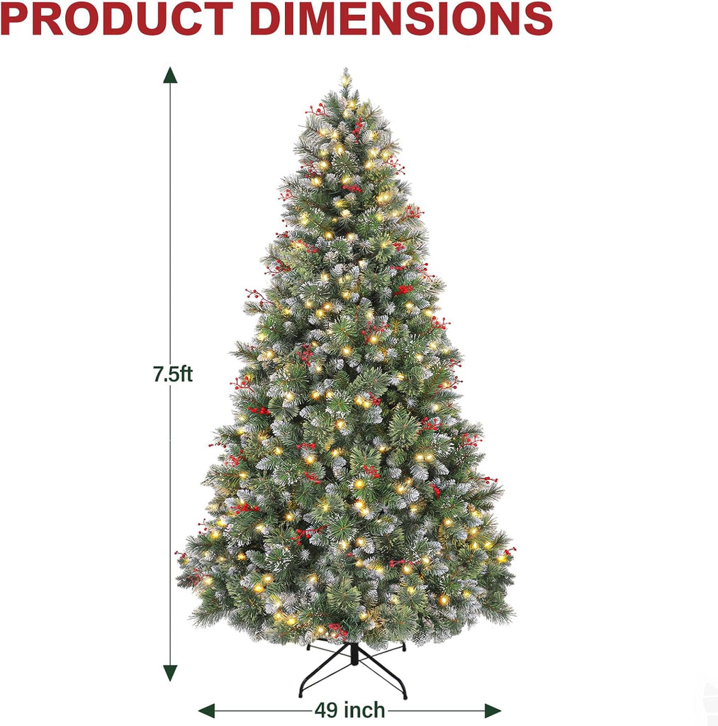 Partilly Flocked Prelit Christmas Tree with Pine Needles