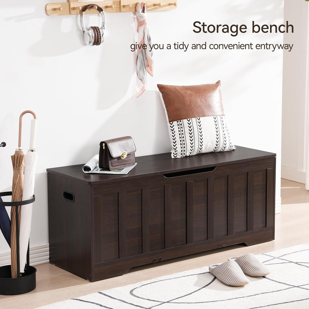 47.2"Storage Chest Extra Large,Wooden Storage Bench(Espresso) | Storage trunk with 2 Safety