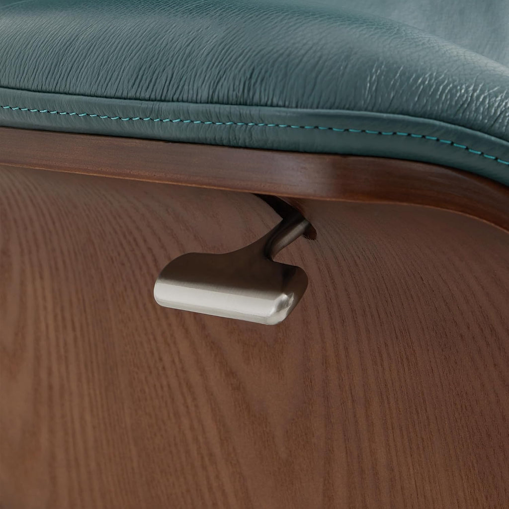 Genuine Leather Reclining Swivel Accent Chair with Ottoman, Teal