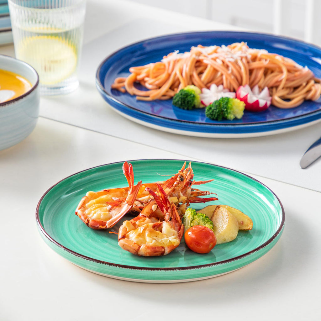 Bonita Dinnerware Sets 18 Pieces, Blue Stoneware Dishes Set for 6, Plates Set and Bowls Sets, Dishwasher and