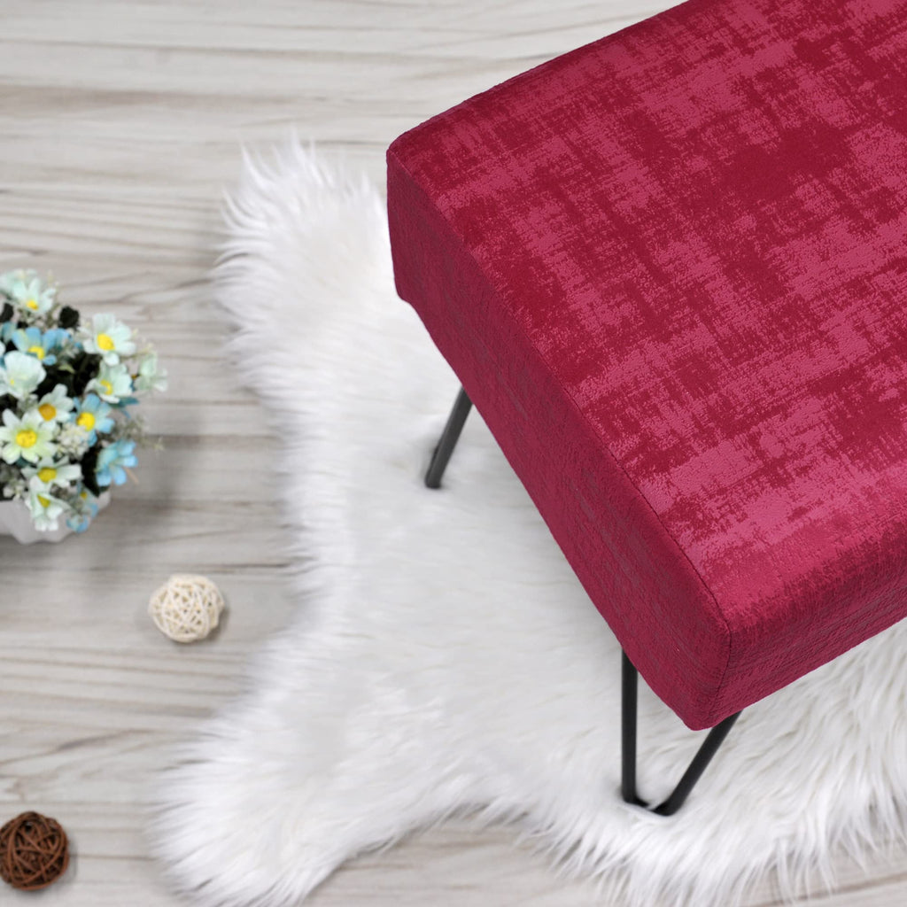Red Velvet Tufted Ottoman 19.5"x12.5"x17"H Entryway Bench Comfy Furry Makeup Stools Foot Rest Stool Sturdy Bedroom