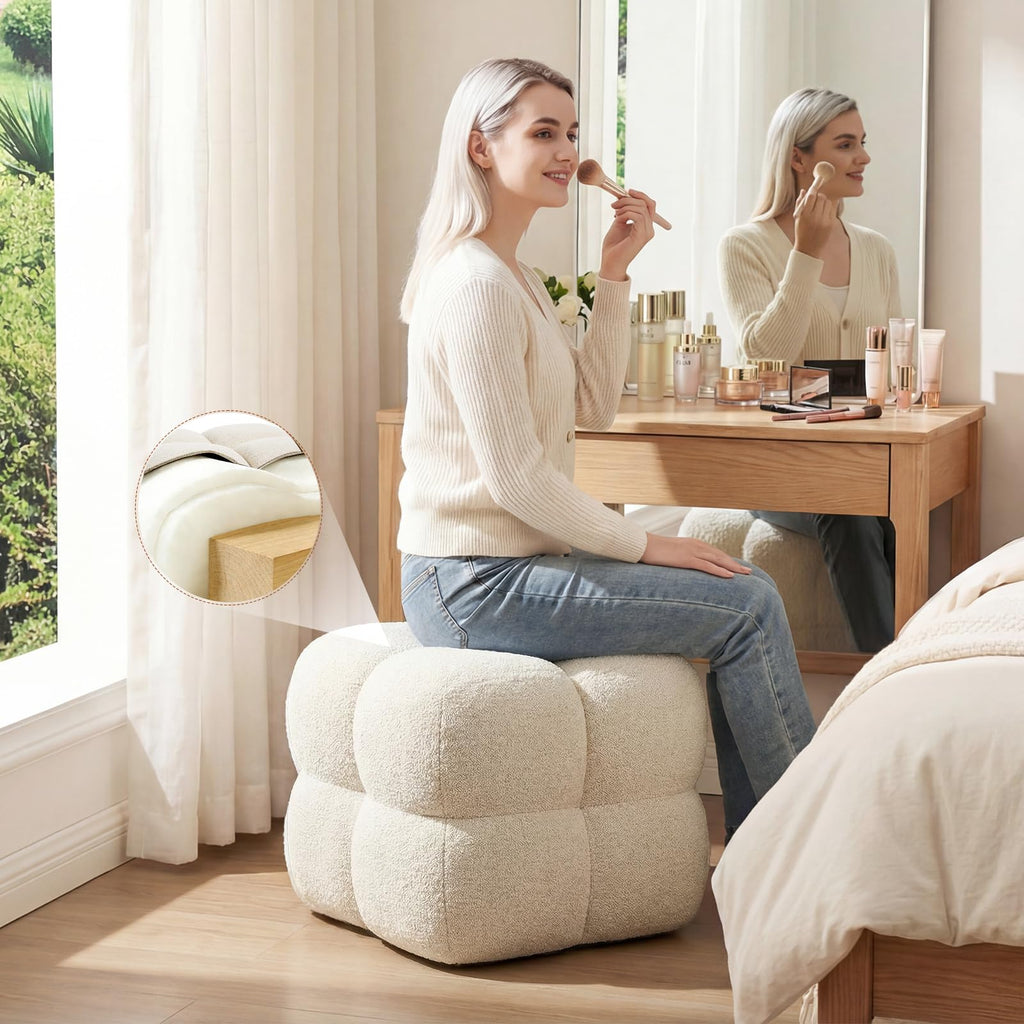 Square Pouf Ottoman Footstool, Modern Vanity Chair