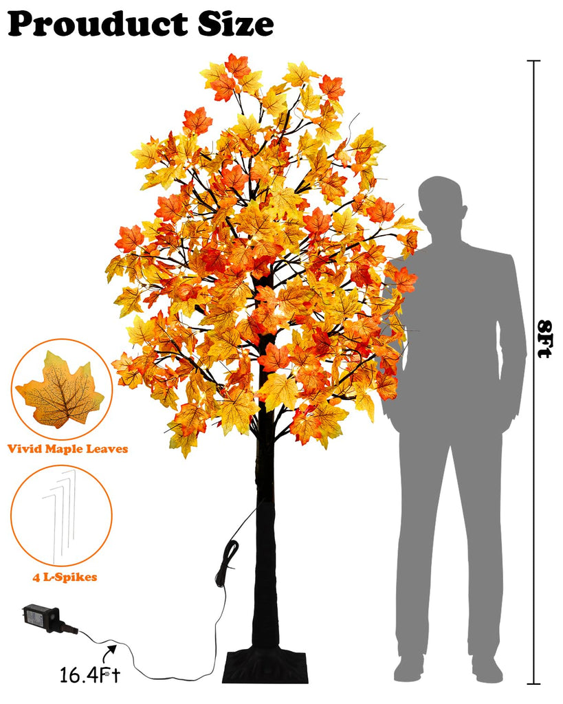 8 FT Fall Lighted Maple Trees, Artificial Fall Tree for Thanksgiving Decor