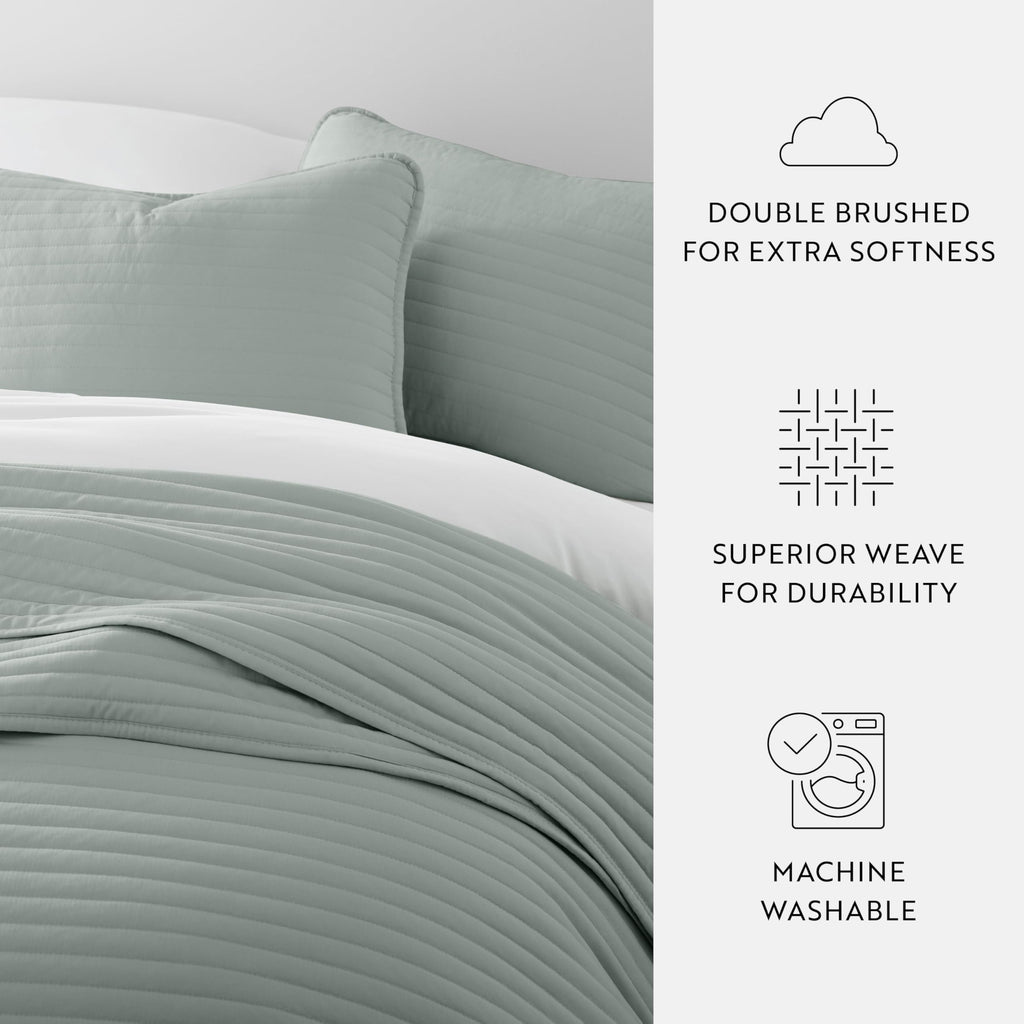 Modern Quilt Coverlet Soft Set in Stripe Stitching - Cal- Eucalyptus